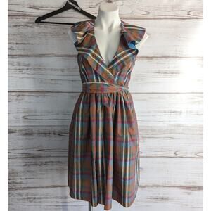 Max and Cleo Plaid Sleeveless Fit and Flare Party Dress Ruffle sz 2